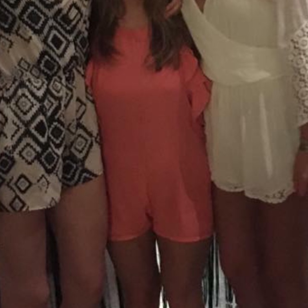 Coral backless romper